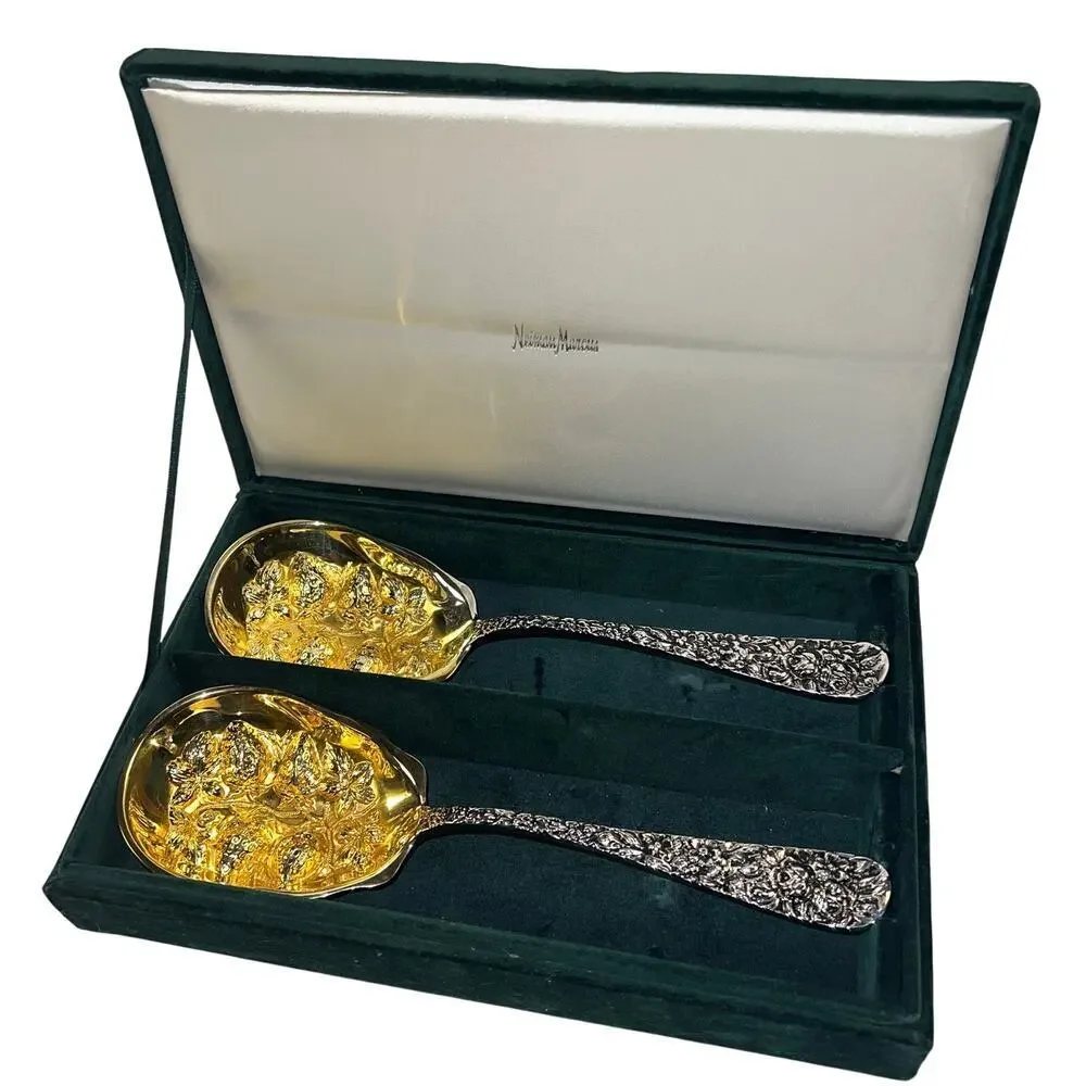 Godinger Nieman Marcus 1993 Mixed Metal Silver Gold Serving Spoons Strawberries